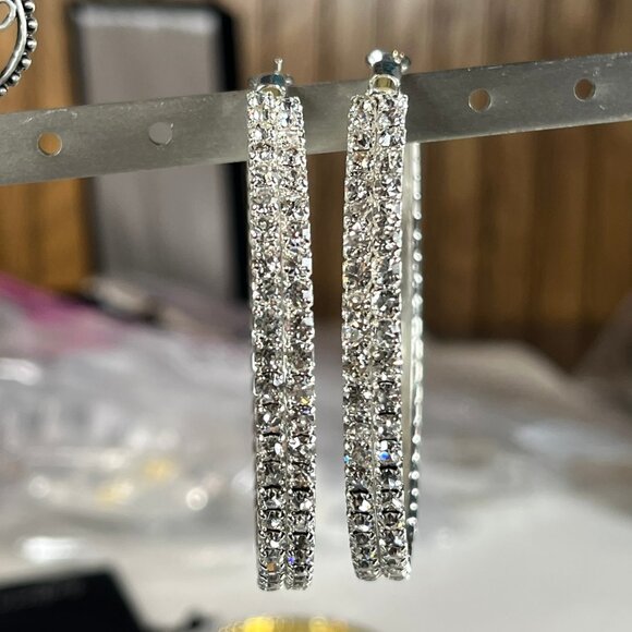 Swarovski Elements Women's Hoop Earrings Clear Crystals two tiers - Picture 6 of 6